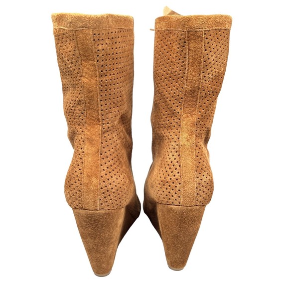 Jeffrey Campbell Women's Sz 9.5 Suede Peep Toe Perforated Lace Up Wedge Bootie - Picture 9 of 11